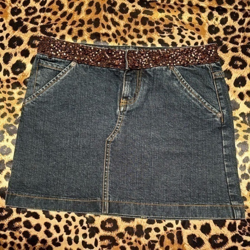 Express X2 Denim Laboratory Brown Beaded Waist Mini Skirt